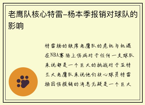 老鹰队核心特雷-杨本季报销对球队的影响